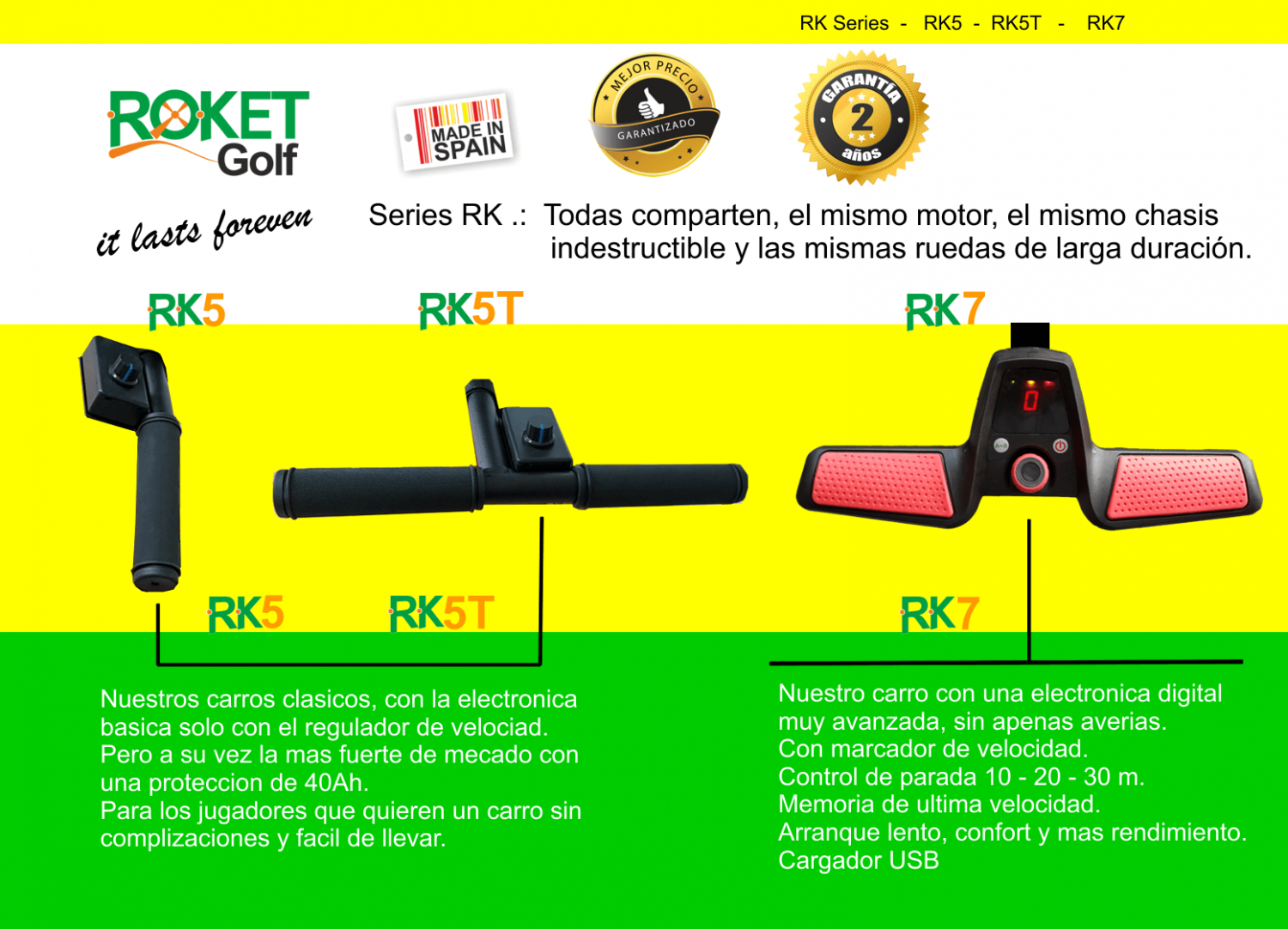 Carro de golf eléctrico ROKET RK5T SIN BATERIA